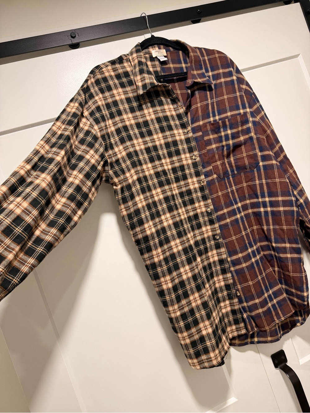 Women’s Two-Tone Plaid Shirt Jacket in Brown and Black